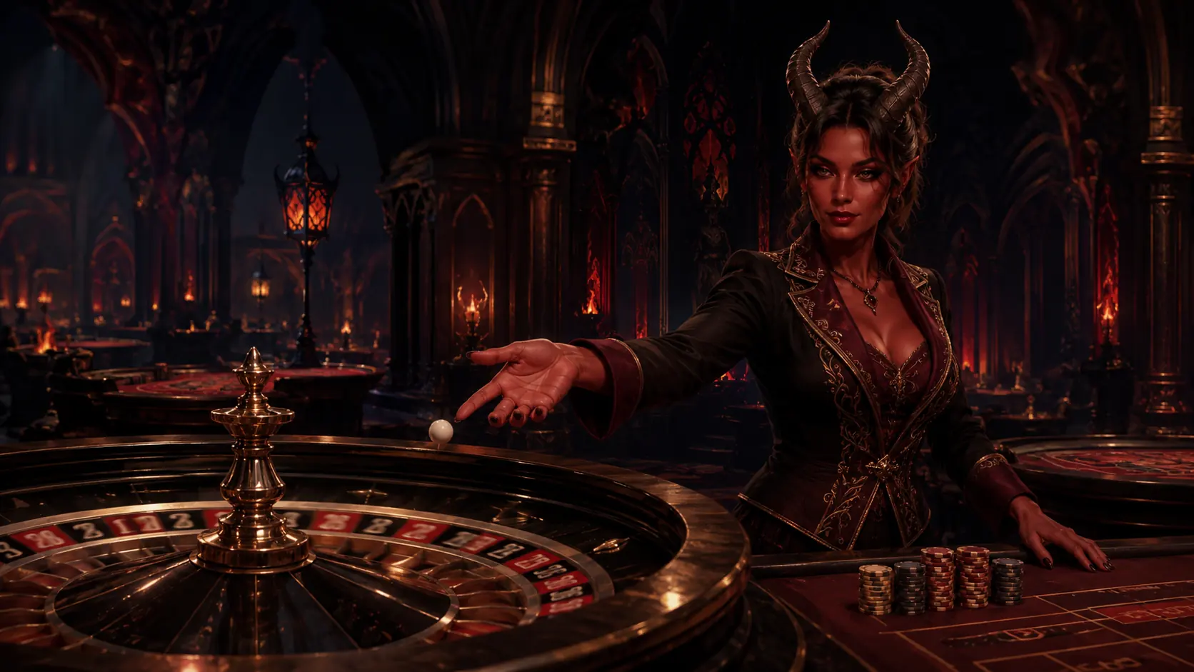 Infernalische Live-Croupier am Roulette-Tisch im HellSpin Casino